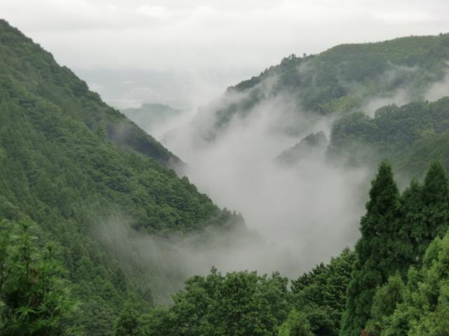 雲は梅雨の山に刻々と姿を変える(左は奈良県、右は和歌山県)